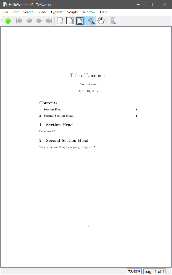 LaTeX document with table of contents