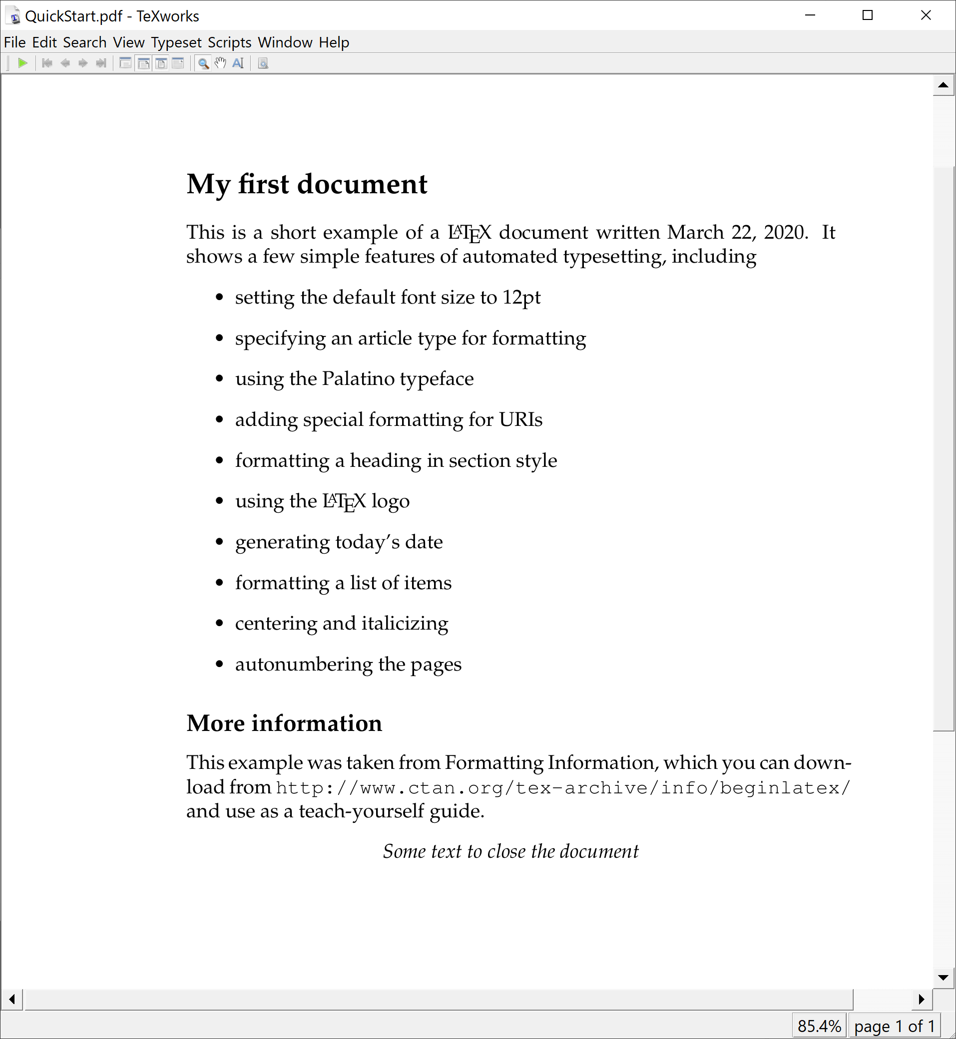 Quick Start document PDF output