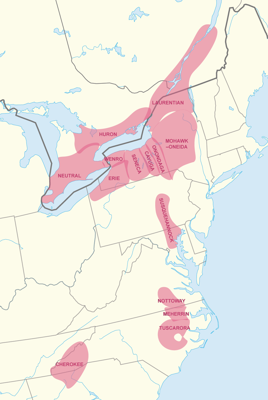  Language distribution of Iroquois speaking peoples. Source Wikipedia