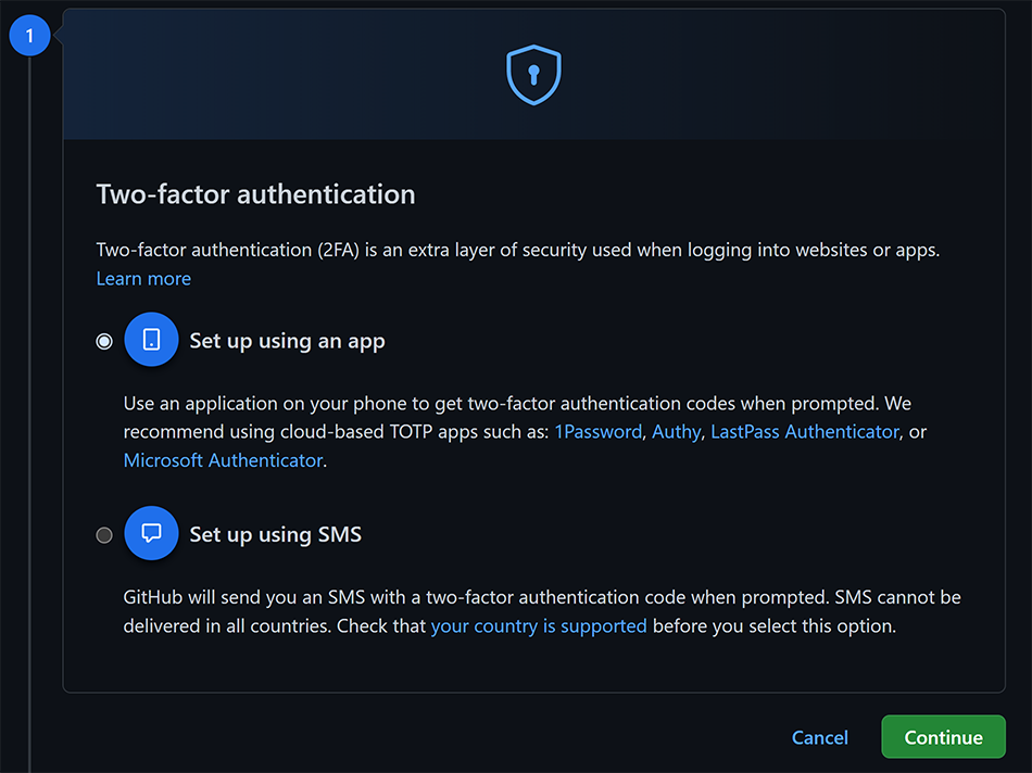 Set up 2FA using an app